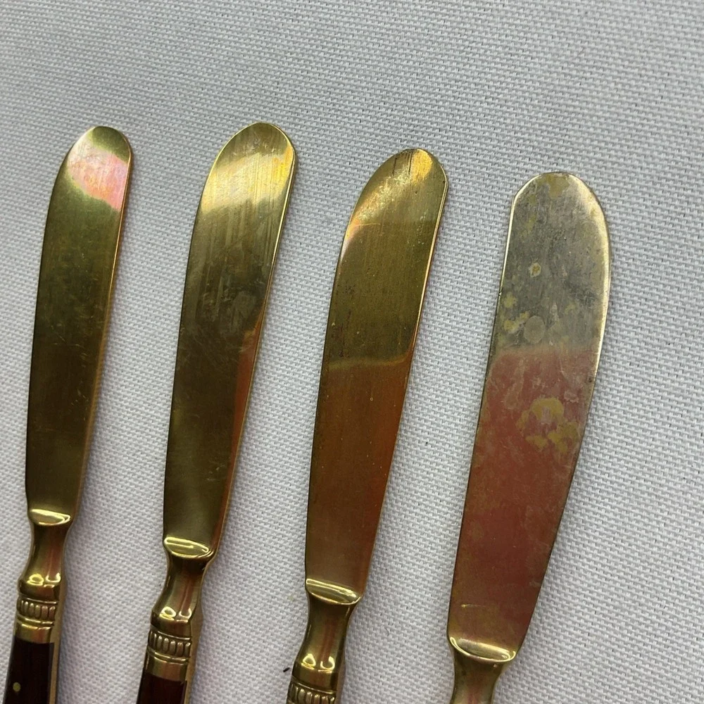 Pottery Barn bronze rosewood Knives Vintage Butter Spreader flatware Set Of 4